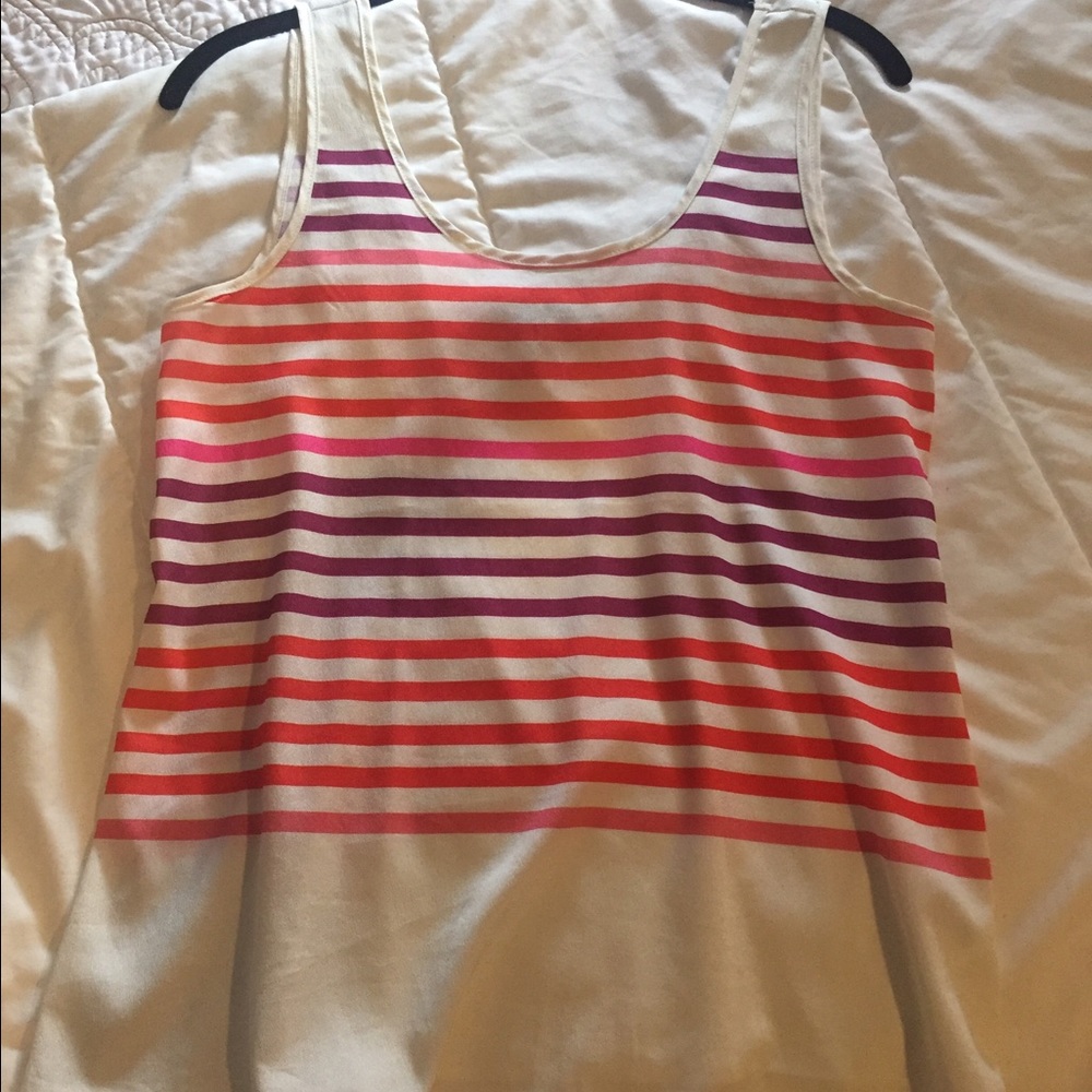 Sleeveless white top w/multi colored stripe detail